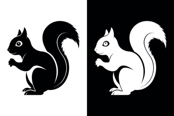 Squirrel Silhouette Vector Icon High-Quality Design on Black White Background
