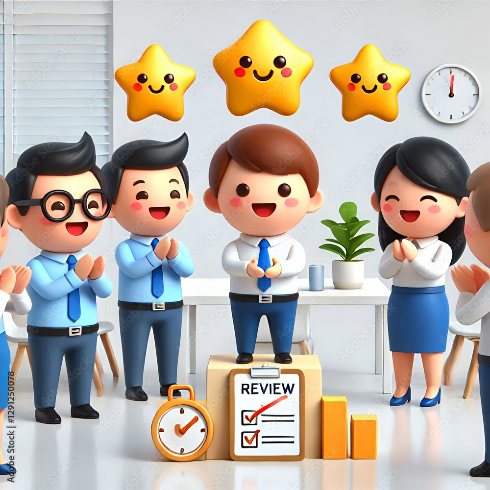 Poster 3d employee evaluation and review and achievement concept as professionals recognizing employee achi