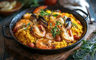 Spanish Paella with Saffron Rice and Seafood