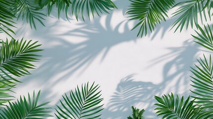 Fototapeta premium Beautiful green palm fronds with natural shadows against a white background