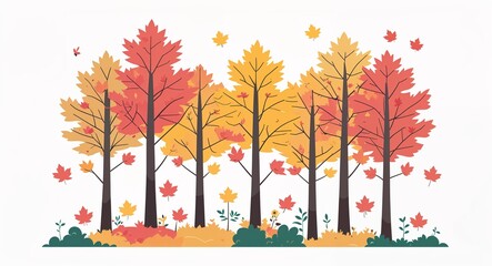 Set bundle of maple tree minimalist childish style illustration on plain white background