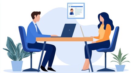 Business Meeting Man and Woman in Professional Attire Discuss Documents at Minimalist Office Desk