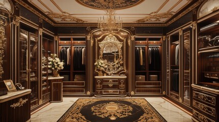 Obraz premium luxurious walk-in closet design with gold accents