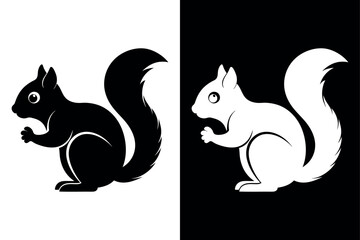 Squirrel Silhouette Vector Icon High-Quality Design on Black White Background