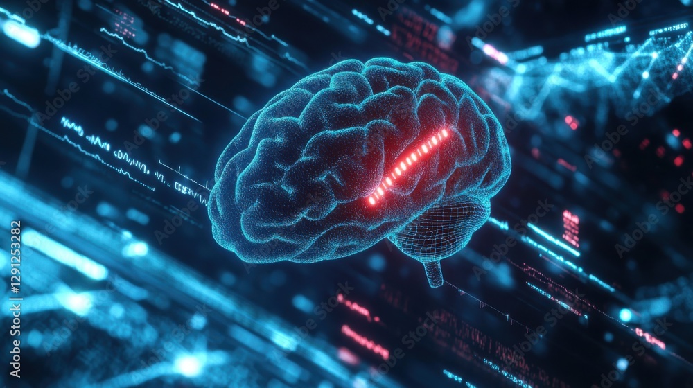 Poster digital brain scan showing neurological activity