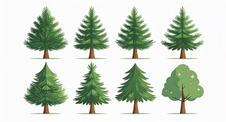 Set bundle of pine tree minimalist childish style illustration on plain white background