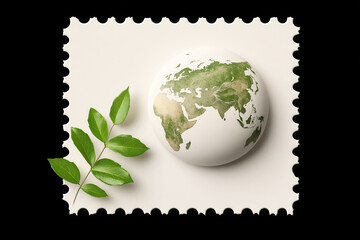 Obraz premium Stamp with globe on black background. World Post Day concept
