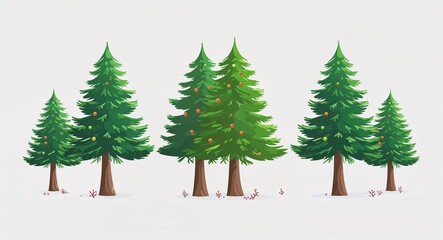 Fototapeta premium Set bundle of spruce tree minimalist childish style illustration on plain white background
