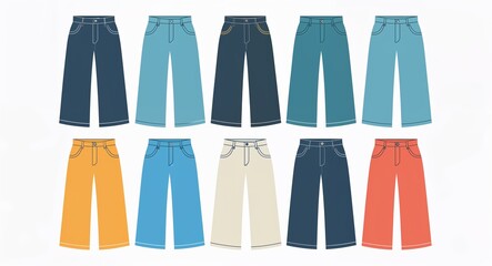 Set bundle of wide leg pants minimalist childish style illustration on plain white background