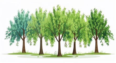 Obraz premium Set bundle of willow tree minimalist childish style illustration on plain white background