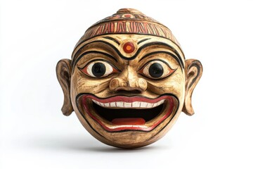 Hand Carved Wooden Mask With A Joyful Expression