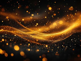 Golden Glittering Particles Flow Dynamically, Shimmering Abstract Background, Luxurious Design