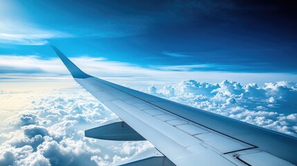 Obraz premium The horizon of the Atlantic Ocean and the sky stretching far ahead as seen from the window of a jet, symbolizing the transatlantic journey.