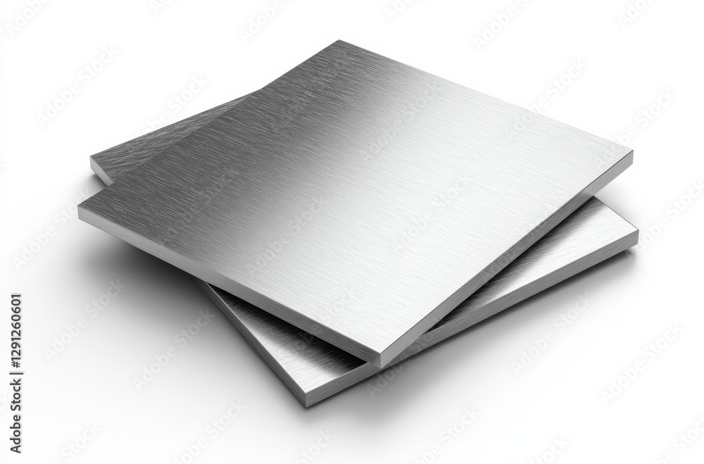 Poster metallic plates with a smooth surface stacked on a white background showcasing a reflective finish i