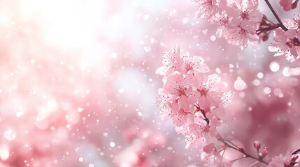 A soft-focus image of pink cherry blossoms with a dreamy, ethereal background.