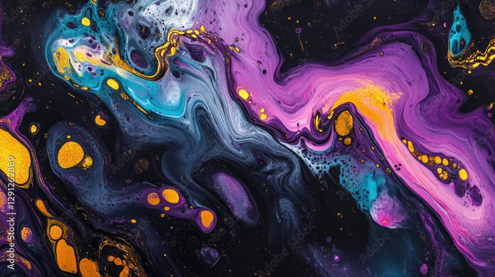 Poster an abstract pattern formed by swirls of paint, blending together to create dynamic colors.