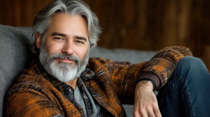 Obraz premium mature man with gray hair and beard smiling