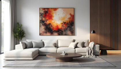 Abstract art in a modern interior living room with contemporary colors, creating a vibrant and stylish atmosphere