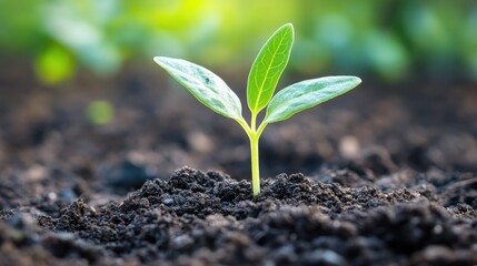 A clear close-up of a seedling emerging from soil, showing the start of a new generation in plant breeding research.