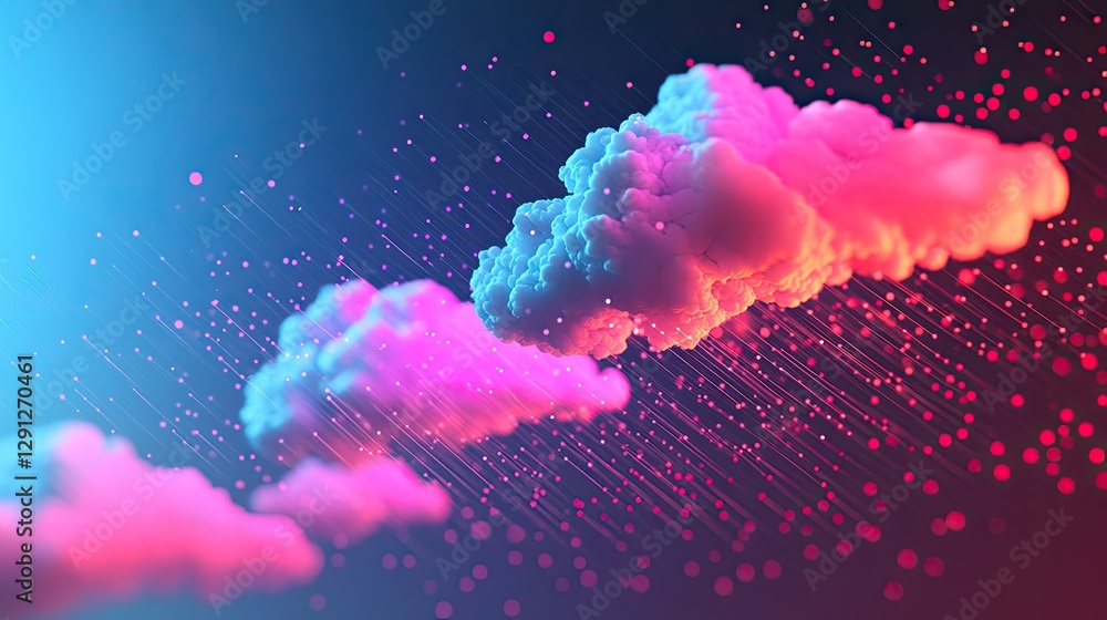Poster a conceptual image of digital data being transferred through a cloud, illustrating seamless cloud te