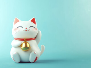 Japanese lucky charm Maneki Neko on a turquoise background. Illustration