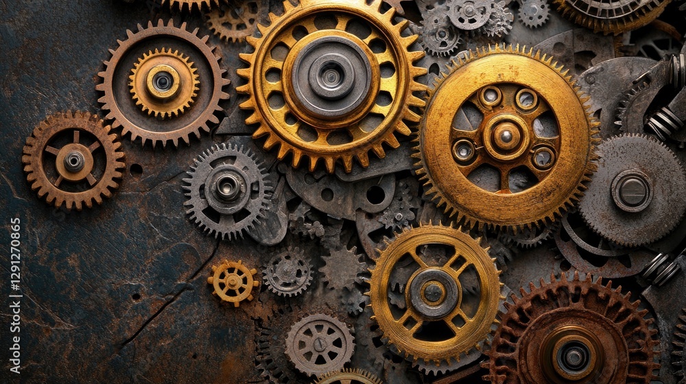 Poster a creative merging of gears and organic patterns, representing the fusion of technical and creative 