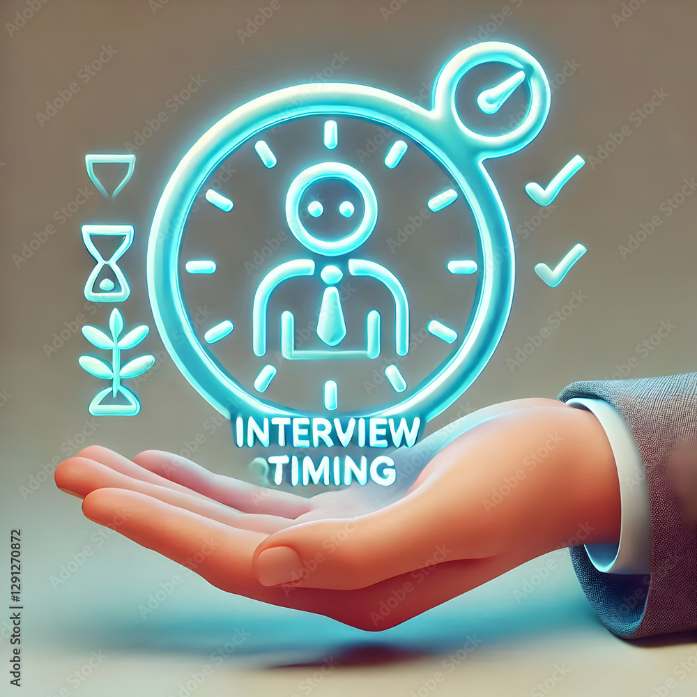 Poster 3d hand showcasing holographic interview confidence symbol: a minimalist icon representing interview