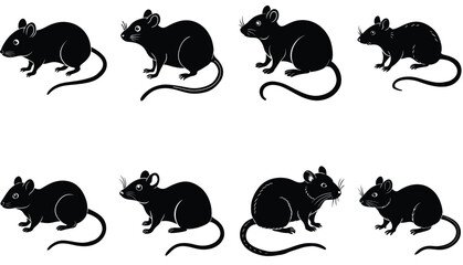 Mouse vector shilhouette bundle. Rat vector shilhouette bundle 