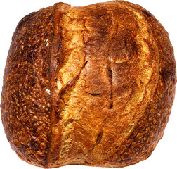 Close up image of a piece of bread on a white background