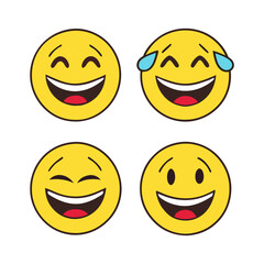 Flat yellow emoji collection. Happy smile, sad crying face and angry facial expressions. Emoticons vector icons set