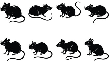Mouse vector shilhouette bundle. Rat vector shilhouette bundle 