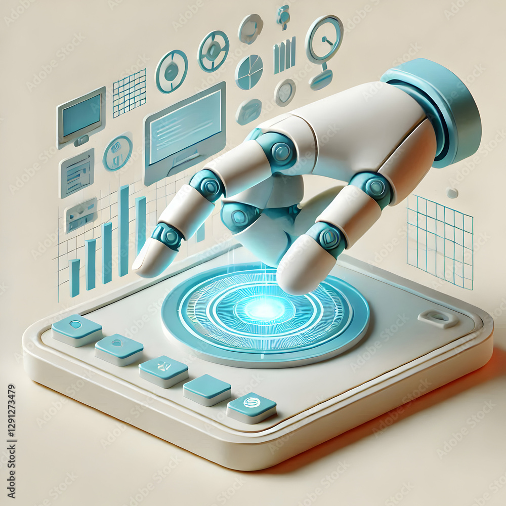 Aufkleber enhance digital literacy training with 3d hand operating holographic device: a cute icon concept for