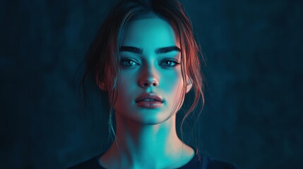 Naklejka premium woman portrait blue and red light artistic photography