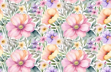 Watercolor Floral Pattern, Seamless Tiled Design