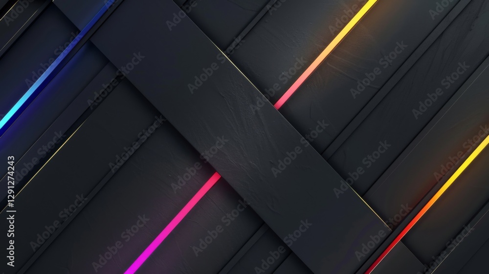Aufkleber luxury abstract black geometric texture with rainbow color neon light stripes, background banner web