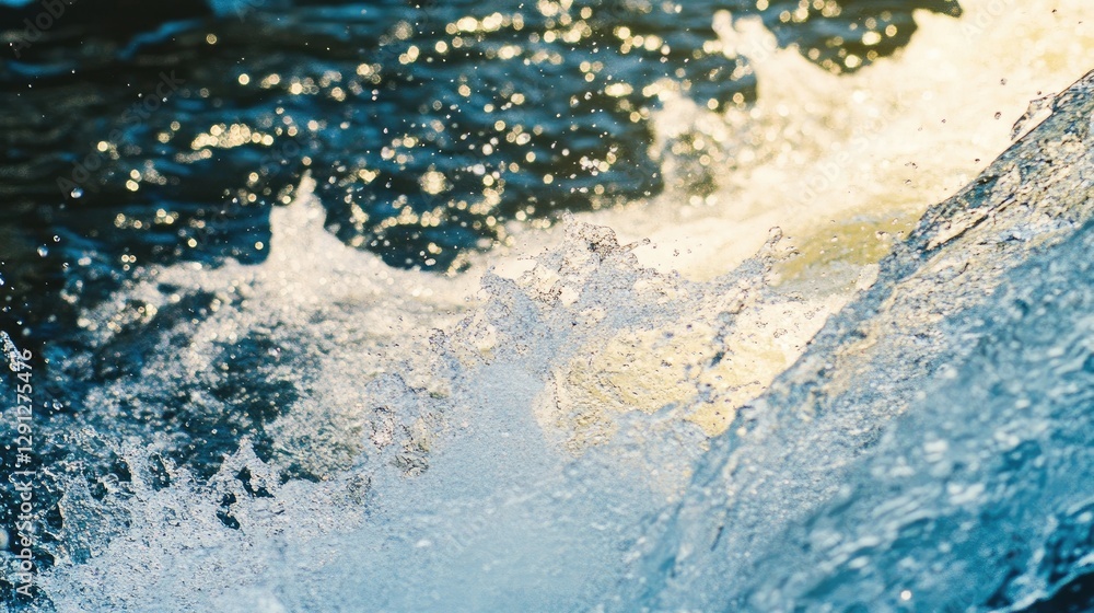Poster a geometric pattern blending into flowing water, representing the combination of structured thinking