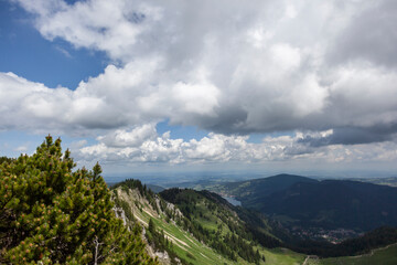 Mountain hiking at Brecherspitze mountain, Bavaria, Germany in summertime