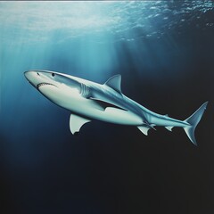 Obraz premium Majestic shark gliding through the clear blue waters of the ocean
