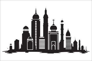 Black and White City Skyline Drawing – Detailed Urban Sketch.