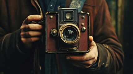 vintage camera photography man holding antique camera