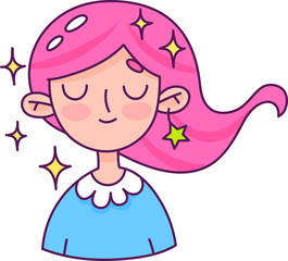 cartoon girl with a magic stars, character doodle sticker design