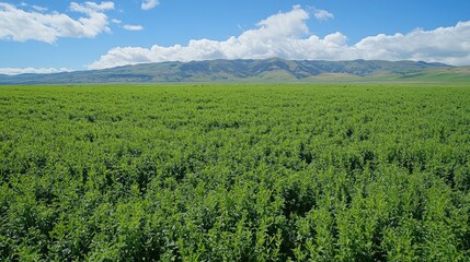 Fototapeta premium A lush field of organic alfalfa, swaying in the breeze, ready for harvest as natural livestock feed.