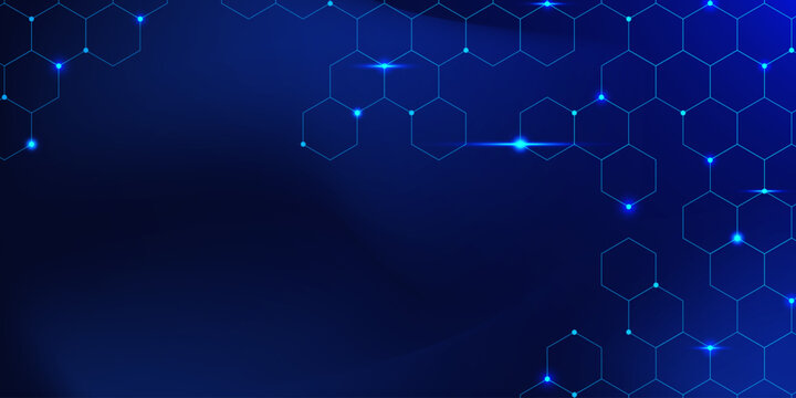 Hexagonal cyberspace blue background with abstract geometric design for medical, sicence and technology concept