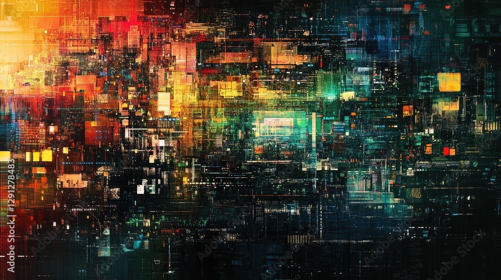 Poster a mix of organic patterns merging with digital code, representing the fusion of natural and technolo
