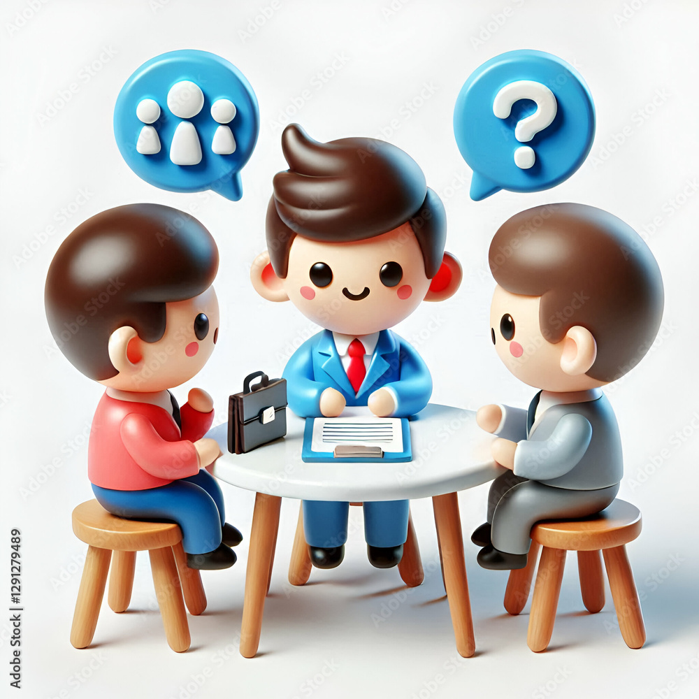 Poster 3d interview and discussion and communication concept as applicant participating in an interactive d