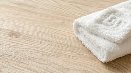 Folded white towels on wooden surface, spa background