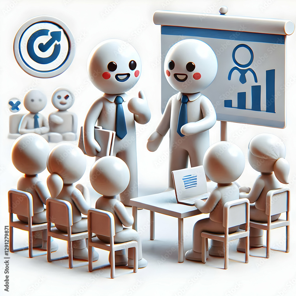 Poster engage effectively: 3d interview presentation concept showcasing strong interpersonal skills with cu