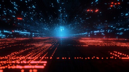 Obraz premium Abstract Digital Landscape: Neon Lights and Data Streams
