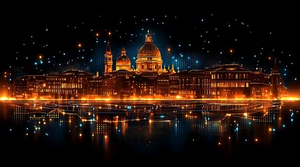 Fototapeta premium Digital Venice Night Skyline, Data Glow