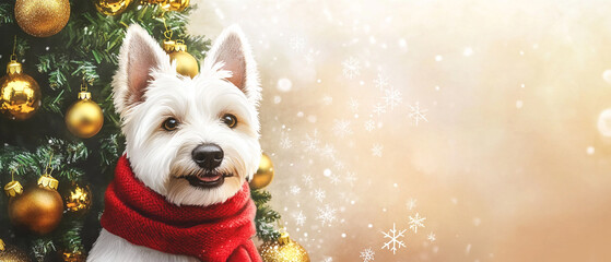 Adorable Highland White Terrier Dog Snuggled in a Cozy Red Sweater Perfect for Winter Days Showcasing Its Playful Spirit and Warmth in a Charming Outdoor Setting